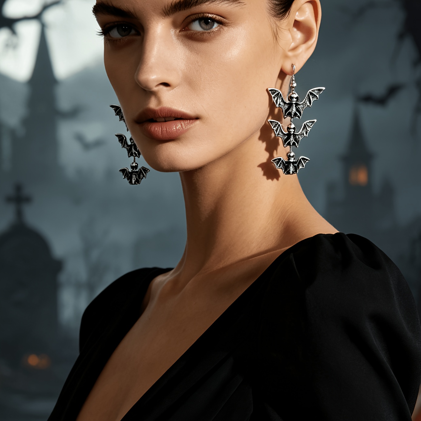 Women's Fashion Dropping Bat Shape Earrings, Distressed Effect